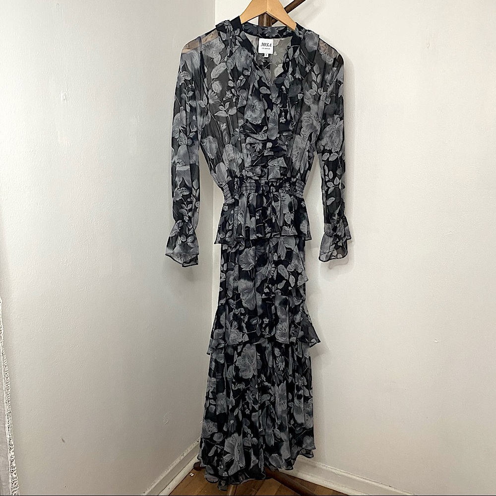MISA Los Angeles Chiffon Floral Ruffle Dress